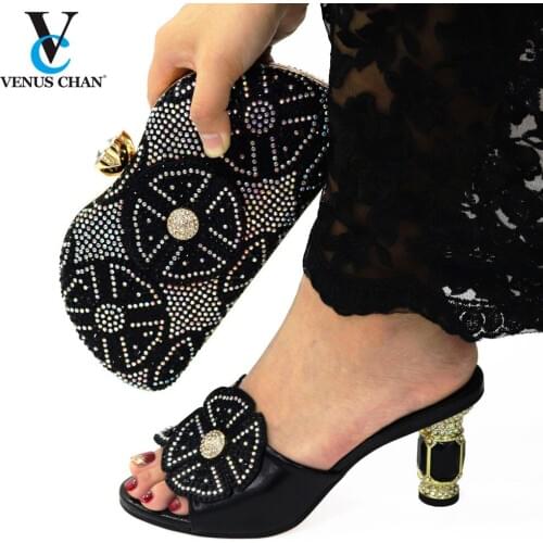 Latest African Wedding Shoes and Bag Set Decorated with Rhinestone Nigerian Women Wedding Shoes and Bag Sets Women High Heels