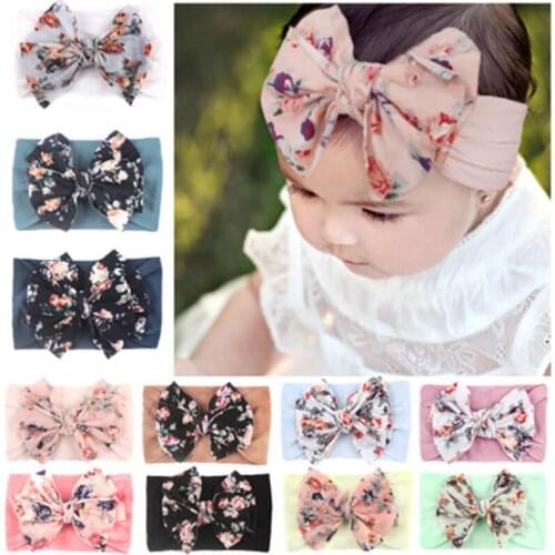1Pcs Bohemian Elastic Print Flower Children Headband Baby Hair Accessories Bow Turban Female Baby Headwear Cute Gift Photo Props