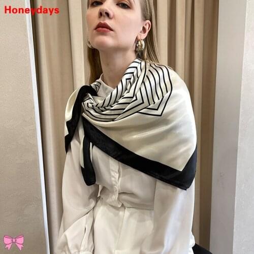 Luxury Brand Stripe Silk Scarf Women Silky and Soft Square Scarves Clothes Decorative Shawl Travel Sunscreen Turban Holiday Gift