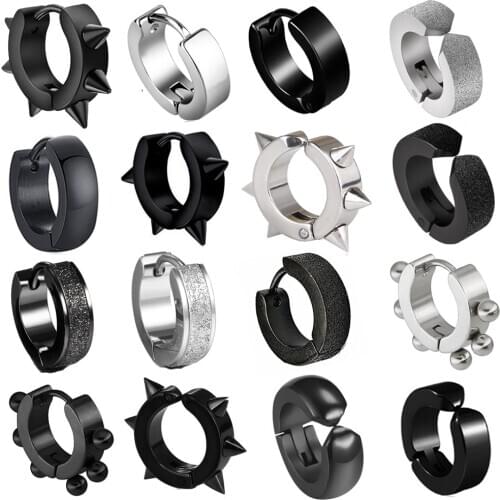 1pair Punk Titanium Steel Ear Clip Ear Stud Earrings For Men Women Black Pierced/No Pierced Fake Ear Circle New Pop Jewelry