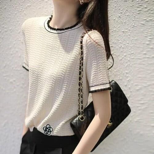 Ice Silk Cutout Short-Sleeve T-shirt Sweater 2021 nian Summer New Fashion Mens Tops Womens