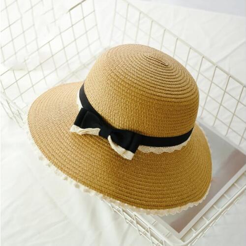 Seioum summer fashion Foldable Beach bow sun hats for Women Fashion Design Women Beach Sun Hat Foldable Brimmed Straw Hat