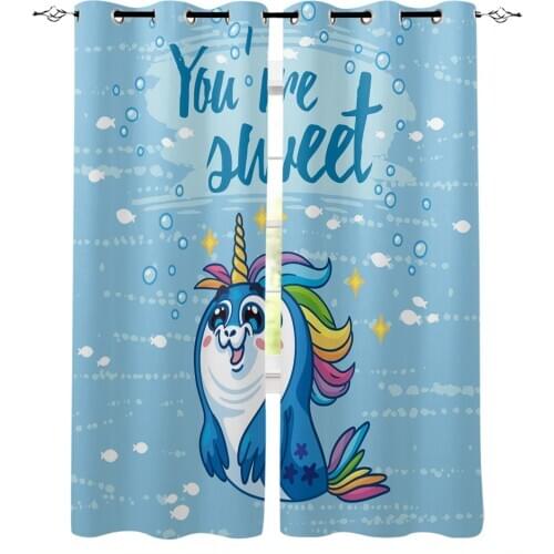 Sea Lion Stars Cartoon Cute Window Curtains Kitchen Drapes Panel Home Decor Curtains for Living Room Curtains for Bedroom