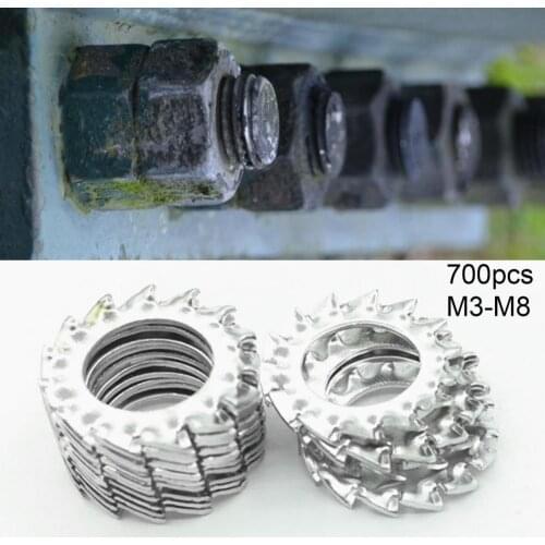 700Pcs M3-M8 Lock Washer Shakeproof Wear-resistant Stainless Steel External Tooth Washer for Electrical Connections