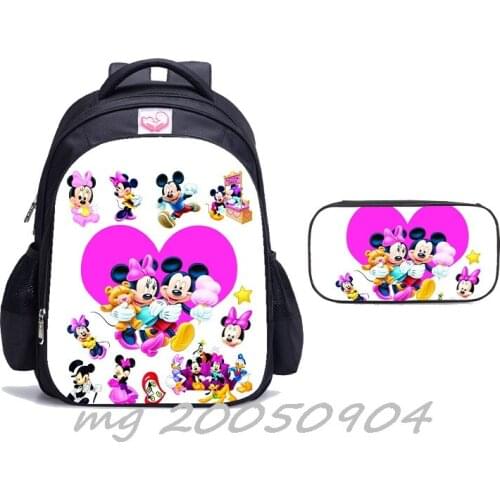 Disney Mickey Mouse 2Pcs/Set Outdoor Backpack Students Backpack Crossbody Bag Pencil Case School Bag Casual Laptop Mochilas