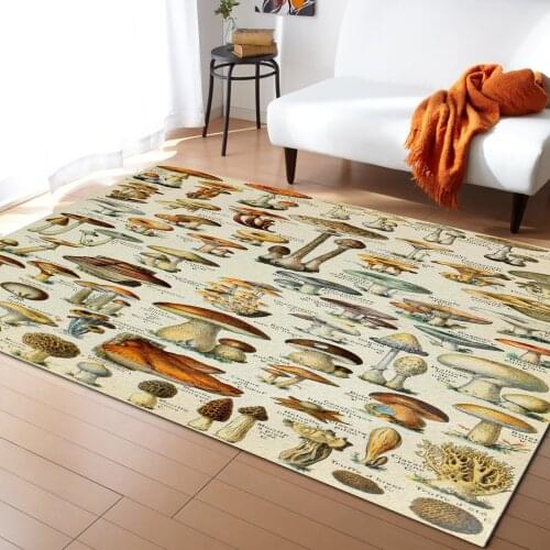 Mushrooms Vintage Illustration Carpet for Living Room Kids Bedroom Bedside Rugs Soft Carpets Home Sofa Table Decor Mat