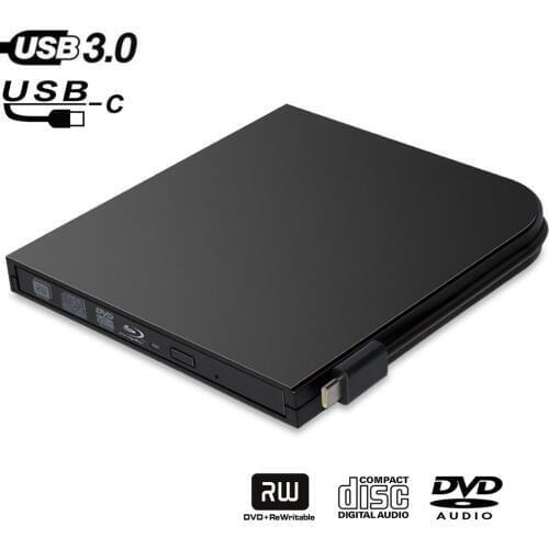 Type-C+USB 3.0 External DVD Optical Drive Blu-ray Combo BD-ROM 3D Player CD/DVD-RW Burner Writer Recorder for Win7/8/10 MAC OS