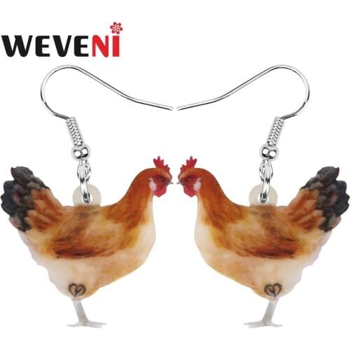 WEVENI Acrylic Hen Chicken Earrings Fowl Farm Animal Drop Dangle Jewelry For Women Girl Teen Kid Charm Decorations Hot Sale Gift