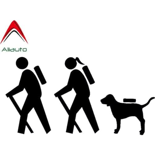 Aliauto Funny Car Sticker Fashion Couple Hiking Dog Backpack Camping Family Vinyl Accessories PVC Decal for Lada Granta,15cm*8cm