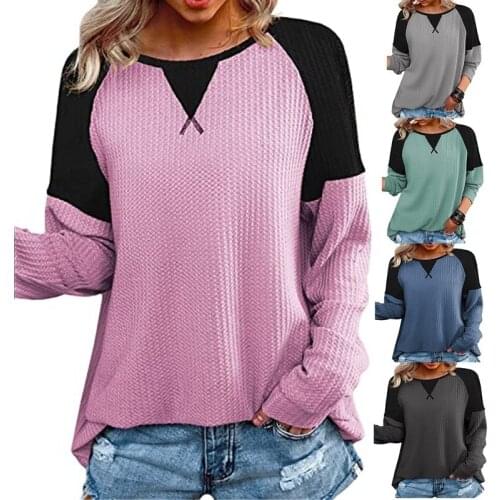2021 Autumn Spring Patchwork Long Sleeve O Neck Womens T-shirts T Shirt Tops Tees YDJR058