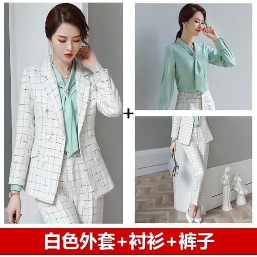 Womens Pant Suits Spring Autumn Female Blazer Clothing Set Coat+pants+shirts 3pcs Single Breasted Zipper Fly Ladies Clothes H216