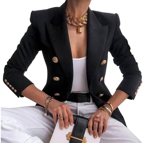 Women Double-breasted Solid Color Formal Business Jackets Suits 2021 Autumn Blazer Slim Coat Suit Jacket Female Casual Blazers