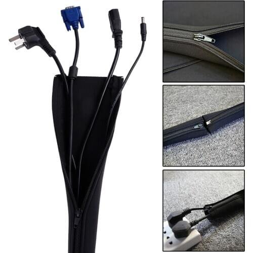 1Pc DIY Neoprene Cable Management Sleeve Zipper Wrap Wire Hider Cover Organizer
