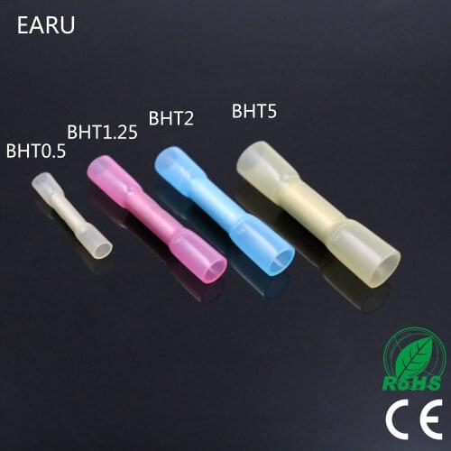 100PCS Red Blue Yellow 3 Sizes Mixed Hot Melt Glue Inside Heat Shrink Butt Crimp Terminals Insulated Electrical Wire Connectors