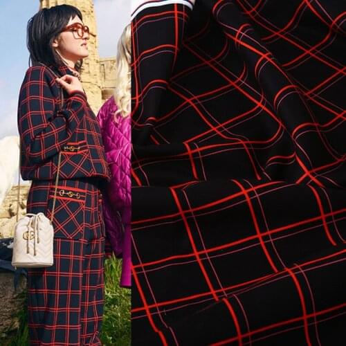 100x150cm Black and Red Lattice Polyester Brocade Jacquard Fabric for Woman Autumn Dress Windbreaker Suit and Pant DIY Sewing