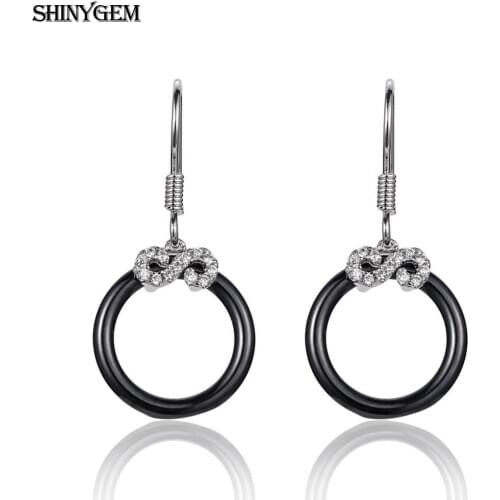 2020 Fashion Jewelry Korean Contracted Round Black Pottery Micro Inlay Zircon Hoop Hollow Drop Dangle Ceramic Earrings For Women