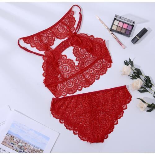 2020 Women Sexy Transparent Lace Babydoll Erotic Underwear Set Sexy Lingerie G-string Plus Size Women Temptation Sex Costumes