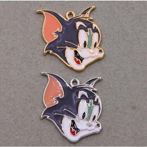 2pcs 19*21mm fashion cute color alloy enamel Tom cat pendant necklace chain bracelet jewelry making DIY earrings