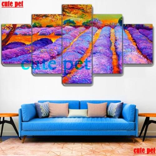 5d Diamond Painting Lavender Sea of flowers Diamond embroidery diy mosaic Cross Stitch rhinestone Oil Painting Decor puzzle 5PCS
