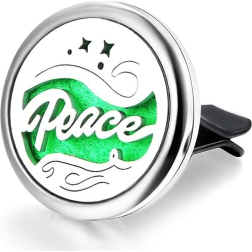 Love And Peace Aromatherapy Car Vent Clip Stainless Steel Perfume Essential Oil Diffuser Aroma Locket Pendant Air Freshener