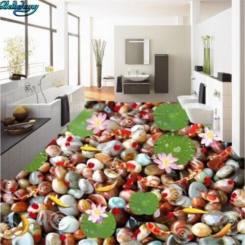 Beibehang Large custom flooring aesthetic petal Koi Yuhua stone 3D living room bedroom kitchen bathroom floor fine decoration