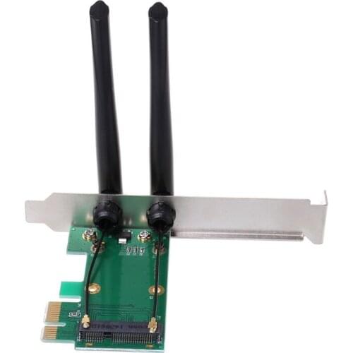 M2EC Wireless Card WiFi Mini PCI-E Express to PCI-E Adapter 2 Antenna External PC