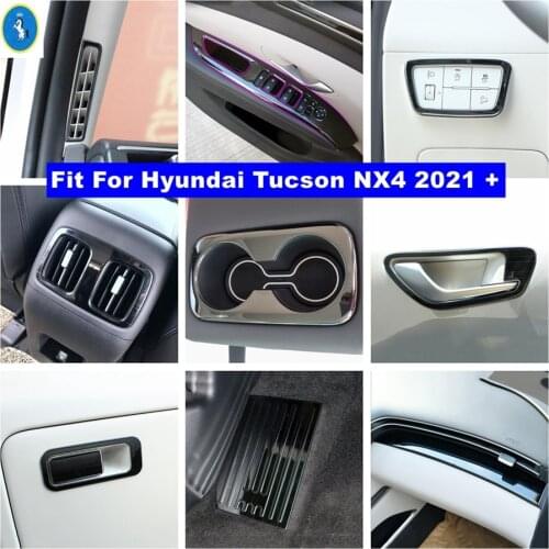 Black Brushed Interior Refit Kit Door Bowl / Lift Button / Center Control Panel / AC Cover Trim For Hyundai Tucson NX4 2021 2022