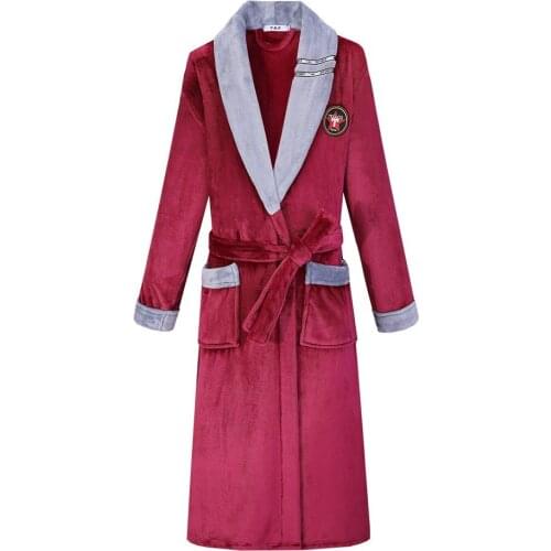 Couple Nightwear Coral Fleece Robe Sleepwear Nightgown Thicken Flannel Men Kimono Bathrobe Gown Winter Large Size Home Clothes