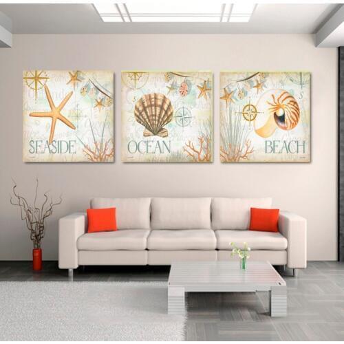 Still Life Of Starfish Shells On Sandy Beach 3 Pieces Panel Paintings Modern Seascape Pictures Photo Prints On Canvas