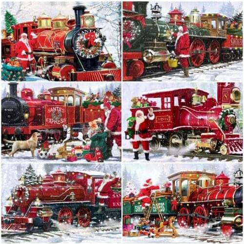 GATYZTORY Diy Painting By Numbers Christmas Train Landscape Kits Home Decor For Children Gift Drawing On Canvas Handpainted Art