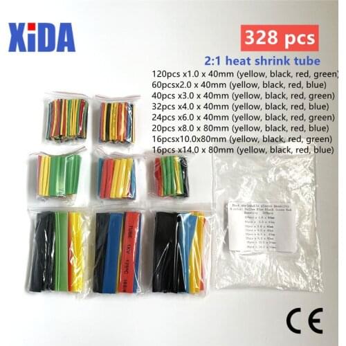 328pcs 2:1 Heat Shrink Tube Kit Shrinking Assorted Polyolefin Insulation Sleeving Wire Cable 8 Sizes