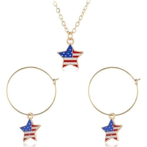 Creative Five-pointed Star Heart Earrings Necklace Set Personality Circle Hoop Earrings Necklace+Earrings