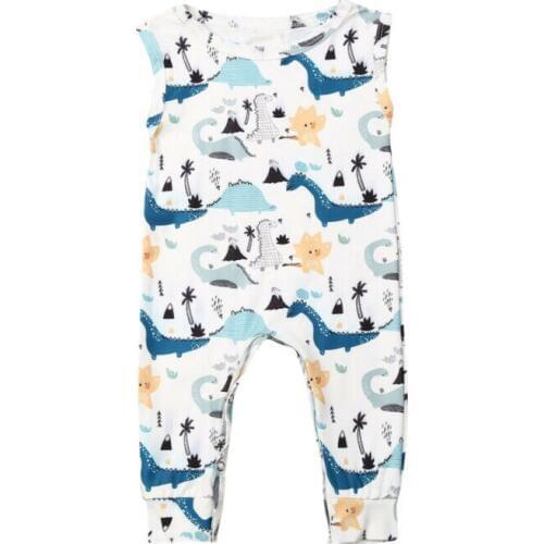 Summer Super Cute Rompers Newborn Baby Boys Clothes Dinosaur Print Sleeveless Romper Jumpsuit Cartoon Print Outfit Clothes