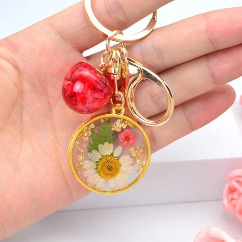 Lolita Cute Daisy Flower Epoxy Resin Round Pendant Keychain Women Japanese Harajuku Bag Backpack Charms Fashion Car Key Chain