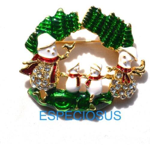 Fashion Elegant Pin Gold Color Snowman Women Gift Christmas Garments Breastpin Accessories Jewelry Painted Brooch Rhinestone