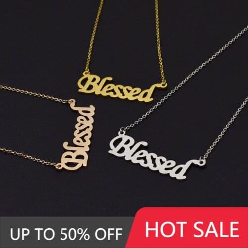 Fashion Stainless Steel Name Necklace Blessed Women Letter Gold Color Choker Necklace Female Pendant Plate Gift