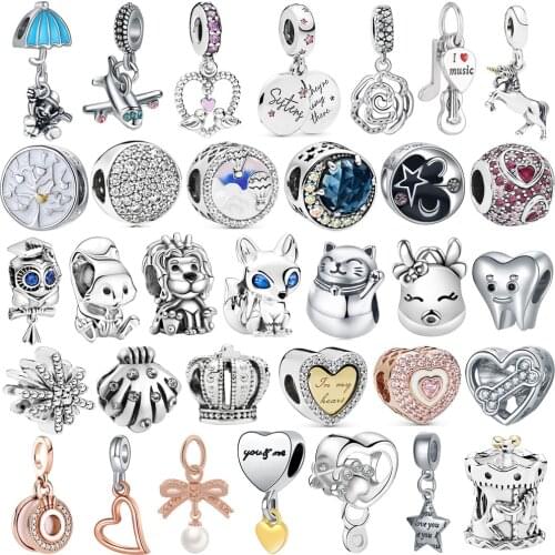 Fashion Cute Animal Owl Plane Seashell Pendant Suitable for Original Pandora Charm Bracelet Necklace Lady DIY Jewelry Gifts