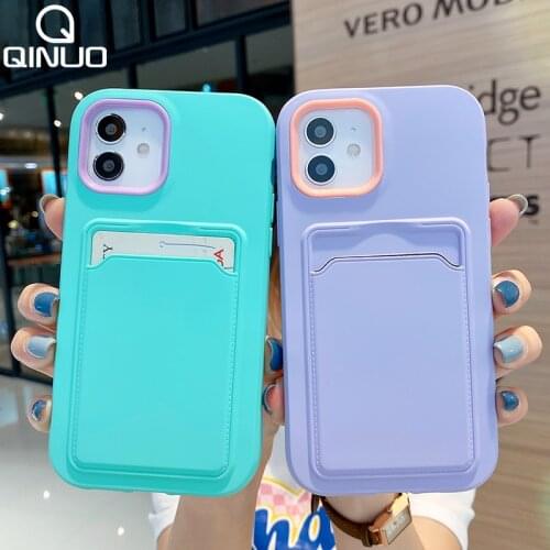 Liquid Silicone Case With Card Holder For iPhone 12 11 Pro Max Mini XS X XR 7 8 Plus SE 2020 Shockproof Bumper Soft Wallet Cover