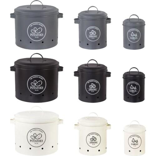 Set of 3 Potato Onion Kitchen Storage Canisters Jars Pots Containers Potatoes, Garlic Bin Caddy, with Aerating Tin Storage