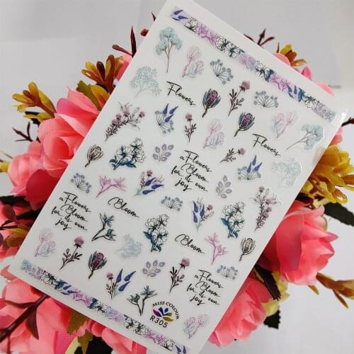 Watercolor Flowers Lavender 3D Stickers for Nails Design Adhesive Nail Art Decoraciones Sliders foil everything for Manicure