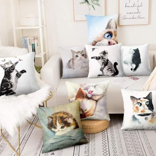 Lively Kitten Art Print Pillowcase Watercolor Cats Painting Cushion Decorative Pillows Home Pillow Decoration Sofa Throw Pillows