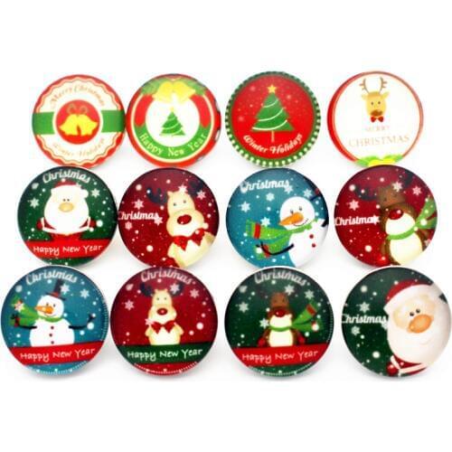Newest 10pcs/lot Christmas Glass Snap Buttons Charms 18mm Print Buttons Fit DIY Snap Bracelets&Pendant Woman Jewelry