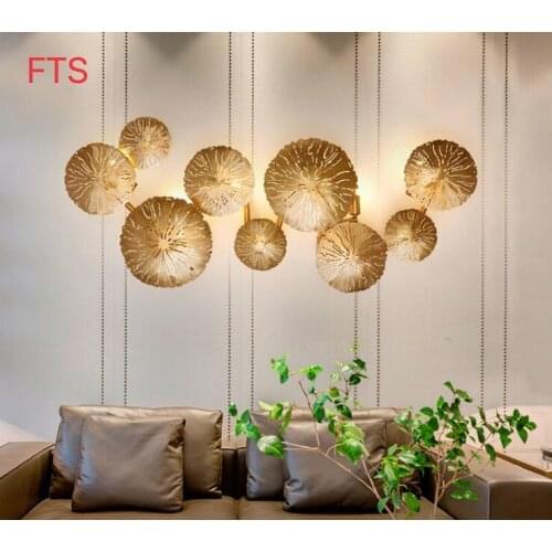 New Chinese style wall lamp creative lotus leaf copper living room dining room lamp modern minimalist bedroom aisle wall lamp