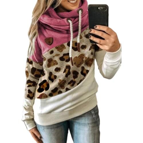 Autumn Winter Leopard Printed Gothic Harajuku Hoodie Women Patchwork Hooded Sweatshirts Casual Long Sleeve Pullover Tops Female