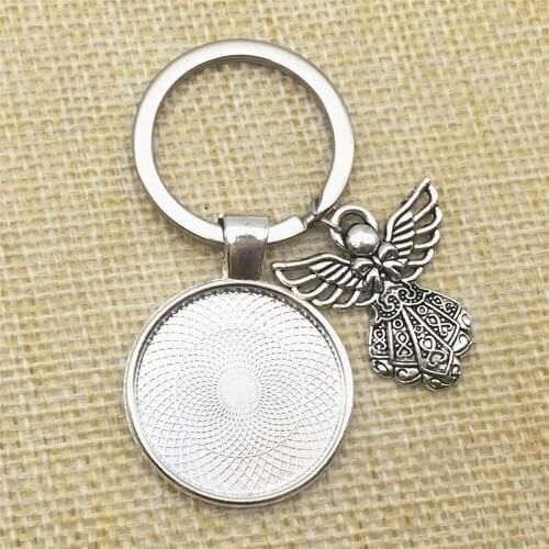 2Pcs Flower Cabochon Base Angel 3Colors Keychain Fit Round 25mm Dia Diy Key Rings Jewelry Finding Diy Making