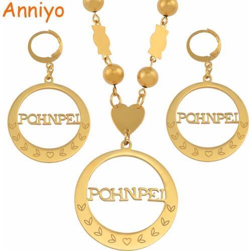 Anniyo Micronesia Pohnpei Island Big Pendant Beads Necklaces Earrings sets Round Ball Chains Ethnic Jewelry Gifts #047721