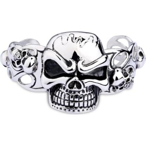 Punk Cool Mens Fashion Jewelry Huge&Heavy Sliver 316L Stainless Steel Skeleton Skull Bangles Mens Boys Biker Bracelets Chain