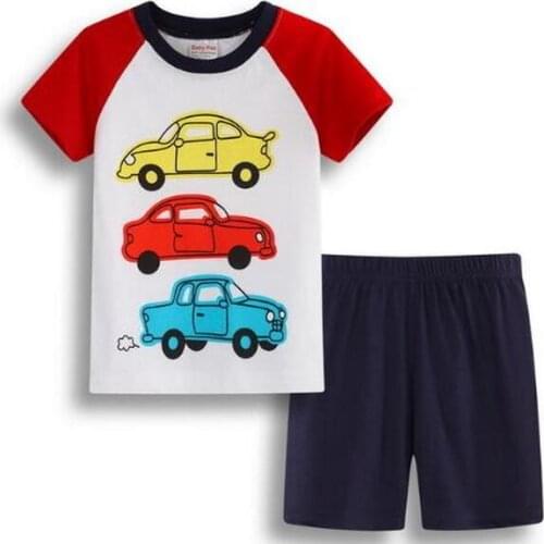 Kid Pajamas Set Cartoon Cars Excavator Aircraft Baby Boy Girl Clothes Summer Soft Cotton Childrens Sleepwear Pyjamas Pijamas Set