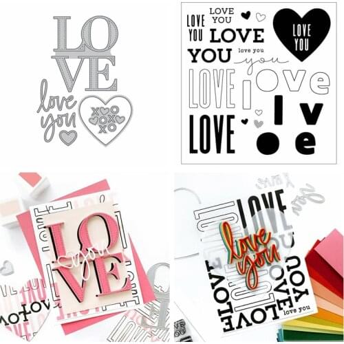 Love You XOXO Letter Heart Shape Cutting Dies with Clear Stamps DIY Scrapbooking Paper Cards Embossing Making Template 2021
