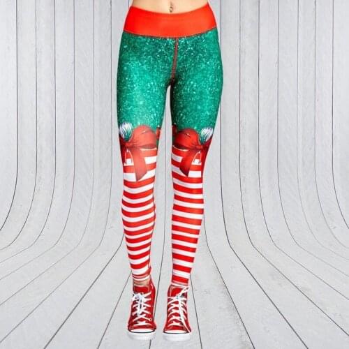 Christmas Holidays New Year Gift Women Leggings Skinny Stretch Striped Digital Print Yoga Pants Gym Clothing